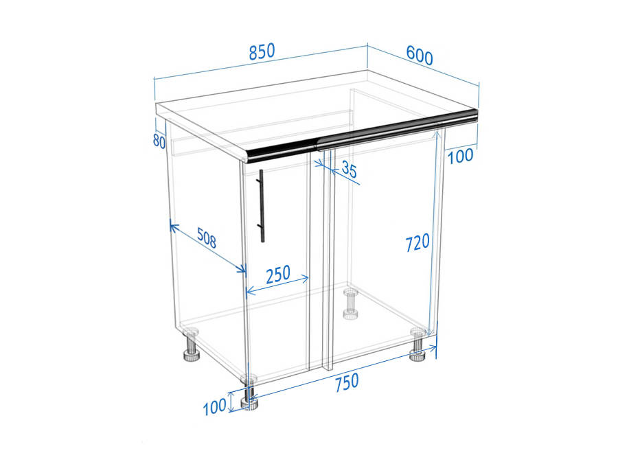 Глубина углового шкафа кухни